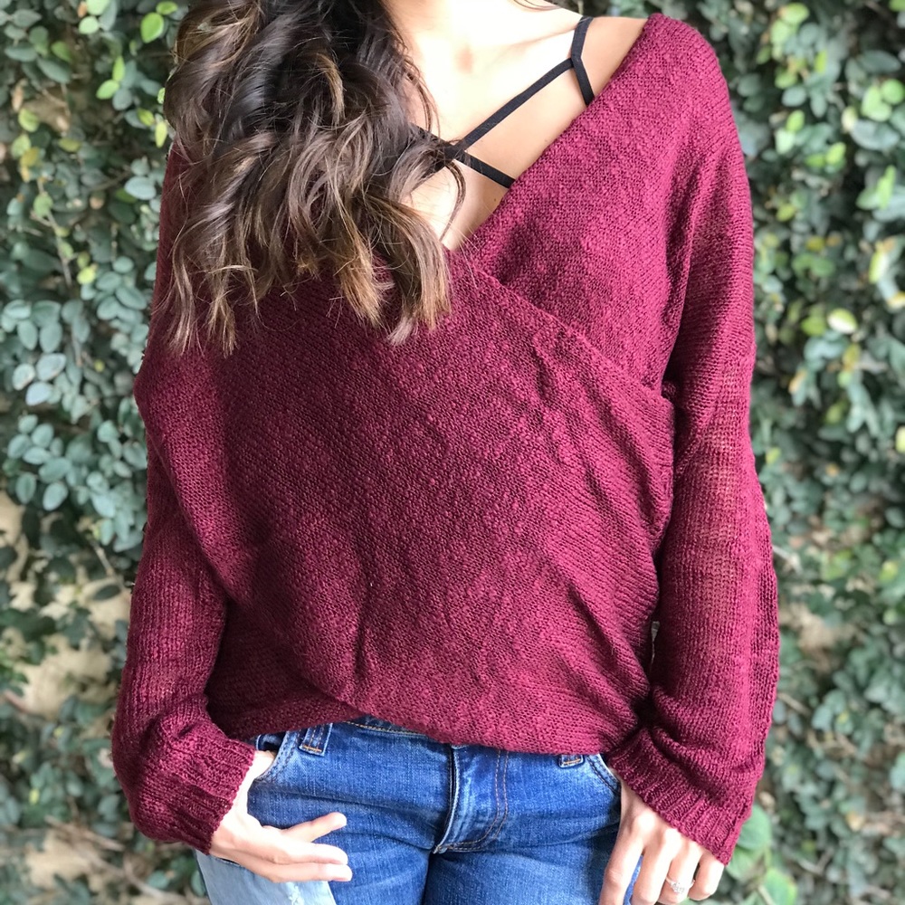 Crisscross Burgundy Sweater - Picture 4 of 8